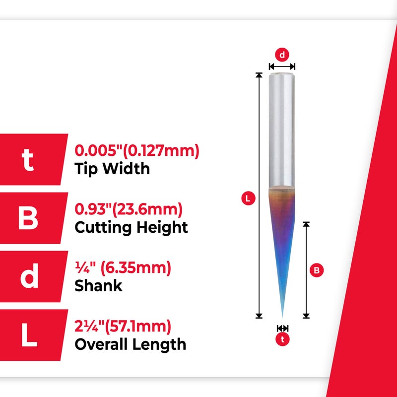 Amana Tool Spektra Extreme Tool Life Coated Solid Carbide Signmaking and Engraving Router Bit, 45611-K, 15 Degree Engraving 0.005 Tip Width x 1/4 Shank x 2-1/4 Inch Long - Image 4